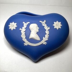 Wedgwood Cobalt Blue Jasperware Heart Trinket Box HRH Duke of Edinburgh Profile